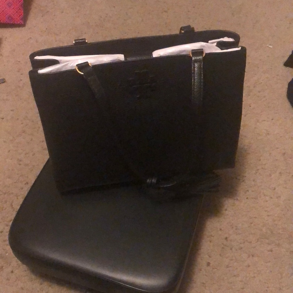 Tory Burch Black Leather Tote with Gold Hardware